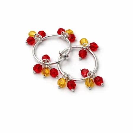 925 Sterling Silver Laddu Gopal Anklet with Red & Yellow Crystals (Pair)