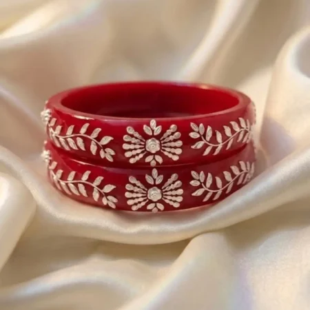 Floral Sunburst & Leafy Vine 925 Silver Pola Bangle