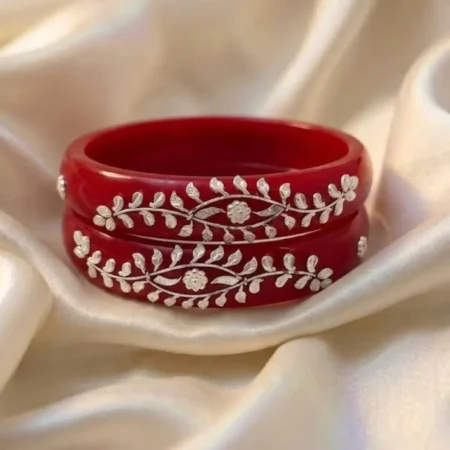 Floral Eye & Leafy Vine 925 Silver Pola Bangle