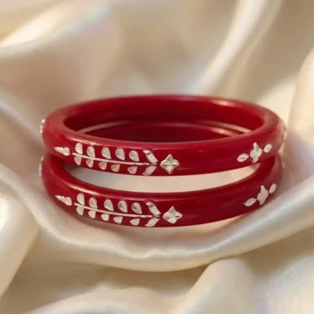 Intricate Diagonal Jaal & Flower 925 Silver Pola Bangle