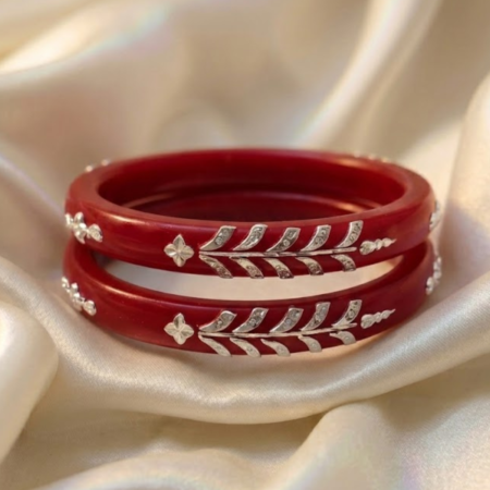 Intricate Diagonal Leafy Vine 925 Silver Pola Bangle