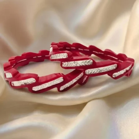 Diagonal Leafy Vine & Geometric Flower 925 Silver Pola Bangle