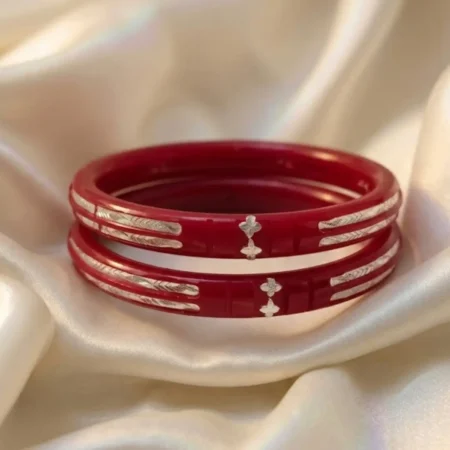 Diagonal Linear Jaal & Leaf 925 Silver Pola Bangle