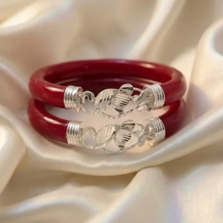 Fine 925 Silver Pola Bangles with Leaf Motif
