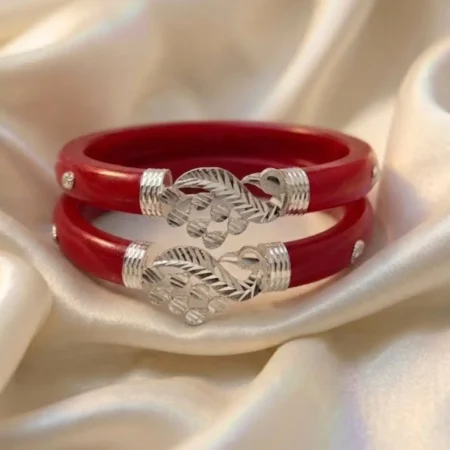 Fine 925 Silver Pola Bangles with Floral & Peacock Motifs