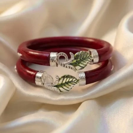 Fine 925 Silver Pola Bangle for Women | Peacock & Leaf Motif