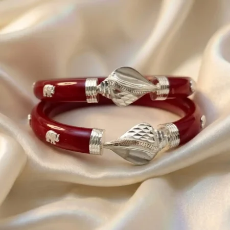 Fine 925 Silver Pola Bangles with Elephant & Shankha Motifs