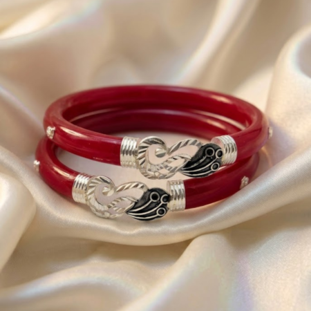 Fine 925 Silver Pola Bangles with Swan & Floral Motifs