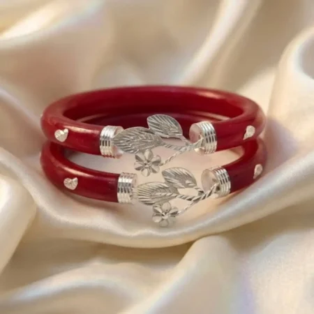 925 Silver Pola Bangles with Floral Branch Motifs