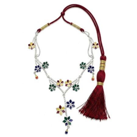 Silver Multi-Color Meenakari Floral Vine Branch Drop Necklace