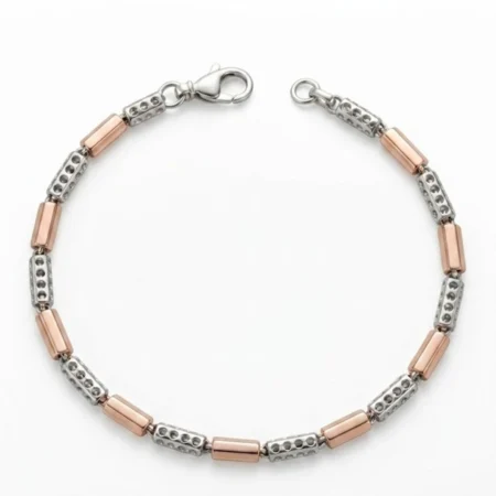 Sterling Silver Mens Bracelet with Rose Gold Tube Accents