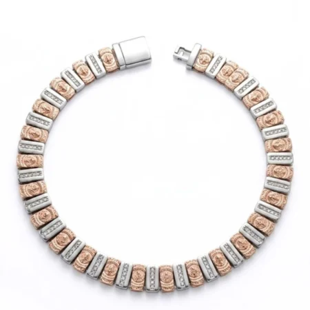 Luxury Silver Mens Bracelet with Textured Rose Gold Links