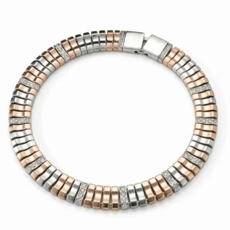 Designer Silver Mens Bracelet with Ribbed Multi-Tone Links