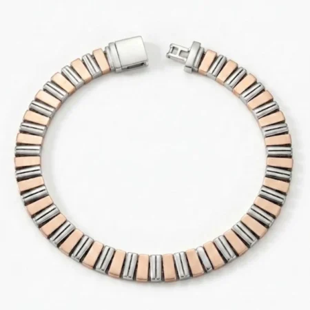Pure Silver Mens Bracelet with Slim Dual-Tone Links
