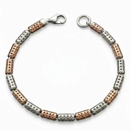 Silver Cylinder Mesh Mens Bracelet with Dotted & Grid Hollow Links