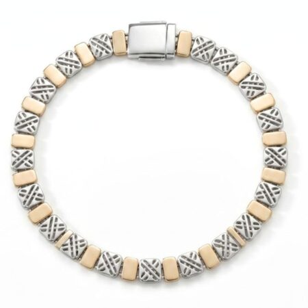 Bracelet for Men with Filigree Lattice & Gold Tone Accent Links