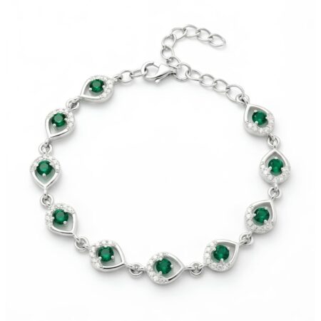 Silver Pink & White Stone Infinity Link Bracelet for Women