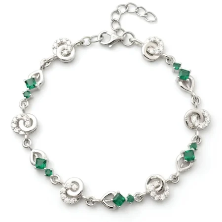 Interlocking Circle & Emerald Green Square Stone Bracelet for Ladies