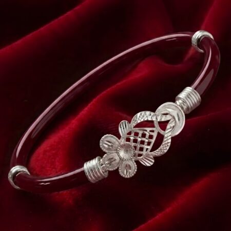 Red Band Fish Flower Silver Noya Bangle Bracelet for Women