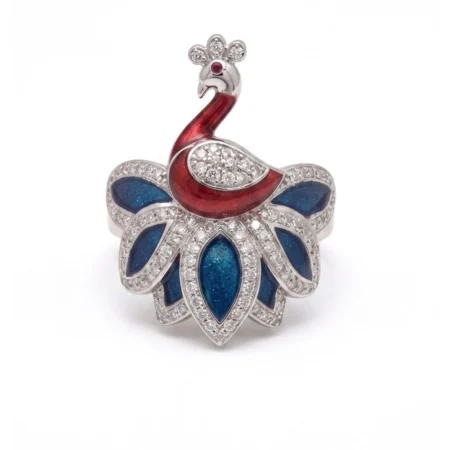 Silver Peacock Enamel Ring