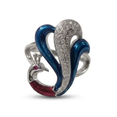 925 Sterling Silver Royal Peacock Wave Ring