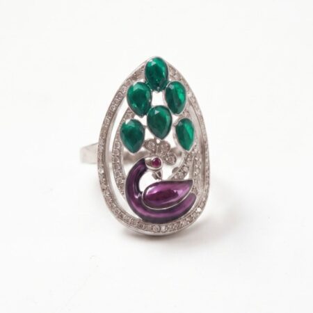 Sterling Silver Royal Peacock Wave Ring