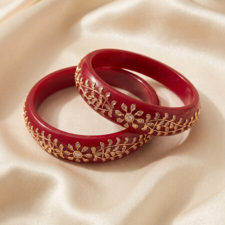 Royal Red Floral Gold-Embellished Bangles