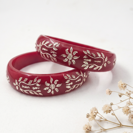 Regal Red Floral Embellished Bangles