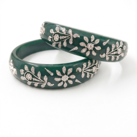 Emerald Green Floral Vine Designer Bangle Set