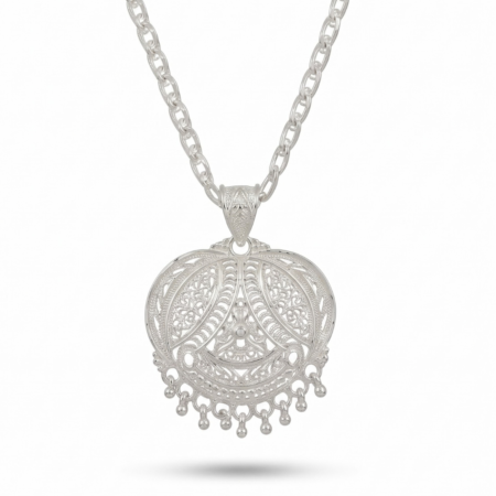 Handcrafted 925 Sterling Silver Filigree Crown Pendant with Chain
