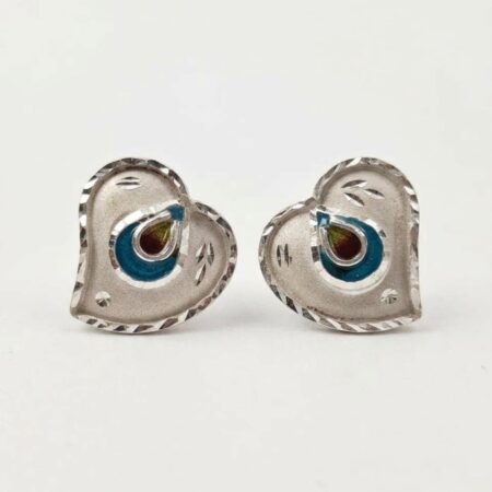 Silver Heart-Shaped Enamel Stud Earrings