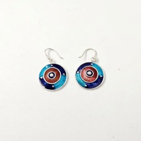 Bohemian Blue & Copper Enamel Medallion Earrings