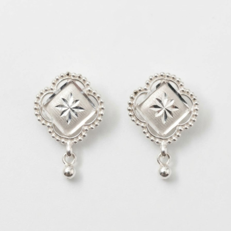 Sterling Silver Starburst Clover Stud Earrings with Sphere Drop