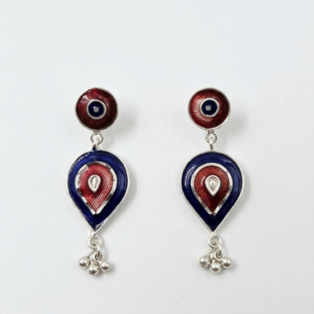 Silver Red & Blue Enamel Evil Eye Drop Earrings
