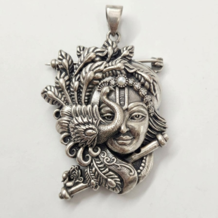 Antique Krishna Flute Leaf Brooch Pendant