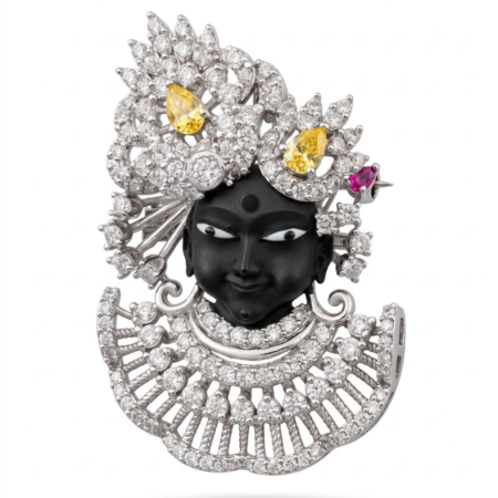Krishna Face Floral Rhinestone Brooch