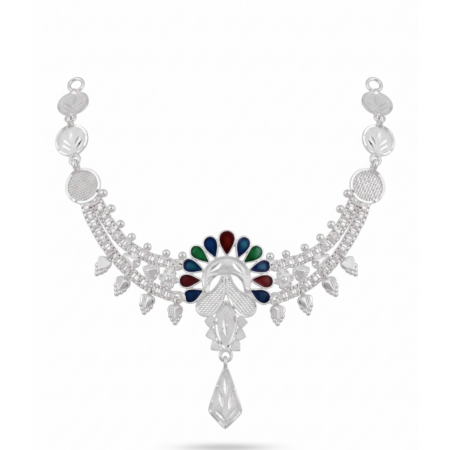 Sterling Silver Meenakari Peacock Crest & Lattice Webbing Necklace