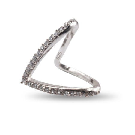 Sparkling 925 Sterling Silver V-Shape Chevron Ring