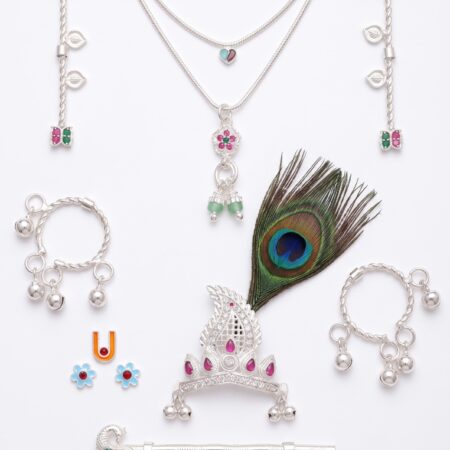 Traditional Silver-Tone Krishna Ji Jewellery Set